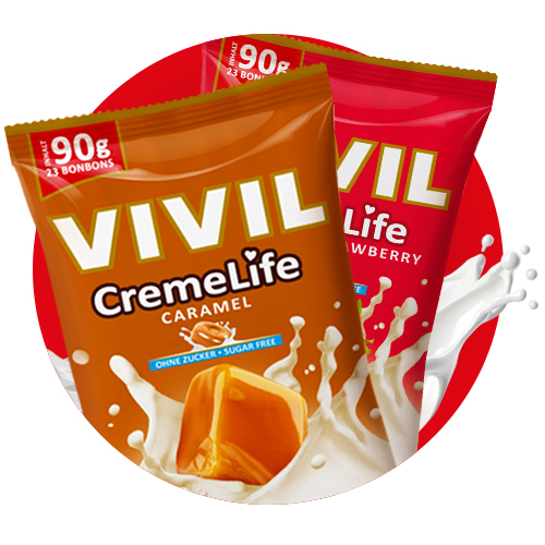 Creme Life Navigation Creme Life Verpackungen auf rotem Hintergund