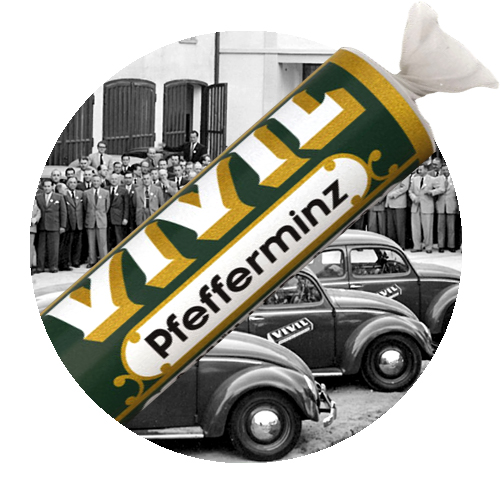 VIVIL Geschichte Altes Schwarz-Weiß Bild mit alter Pfefferminzrolle