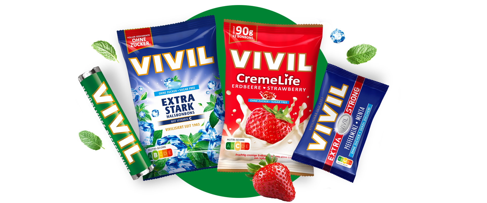 Startseite_Composing Produkte Produktpalette von VIVIL abgebildet in vier Produkten